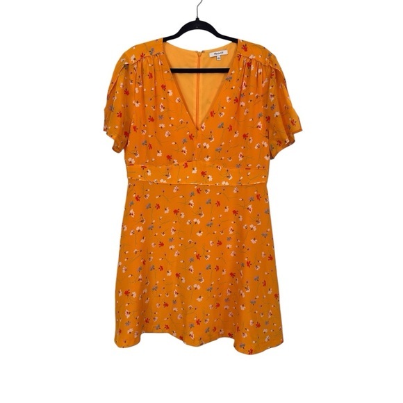 MADEWELL Split Sleeve Yellow Silk Belladonna Dress in Painted Carnations Size 14 - Picture 2 of 13